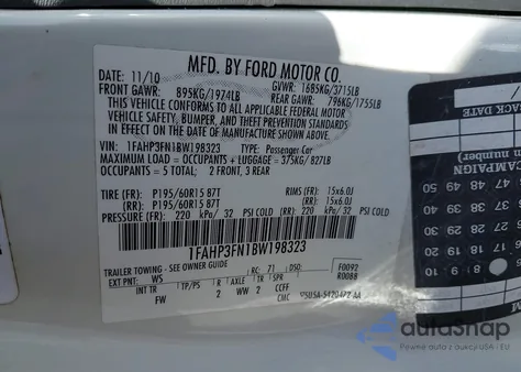 2011 Ford Focus Se из США, поврежденный, VIN 1FAHP3FN1BW198323